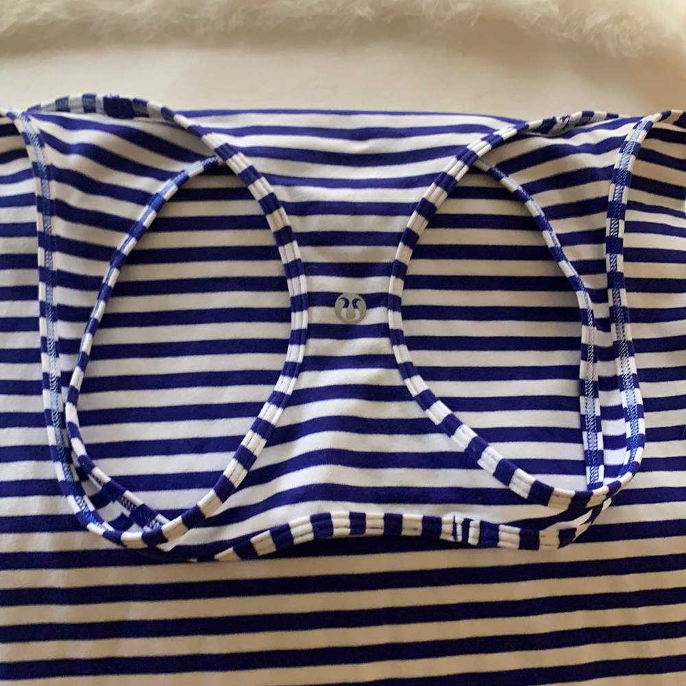 Lululemon blue and white striped racer back tank top excellent condition